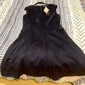 DKNY Fit & Flare Navy Suede Dress (12) NWT